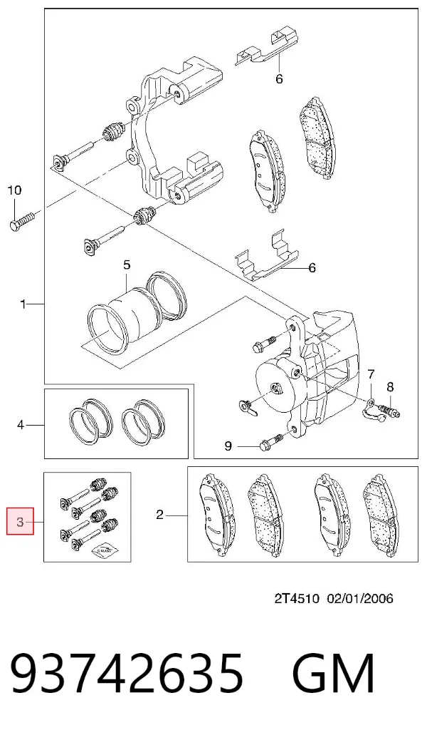 Zestaw naprawczy zacisku hamulcowego przedniego 93742635 General Motors