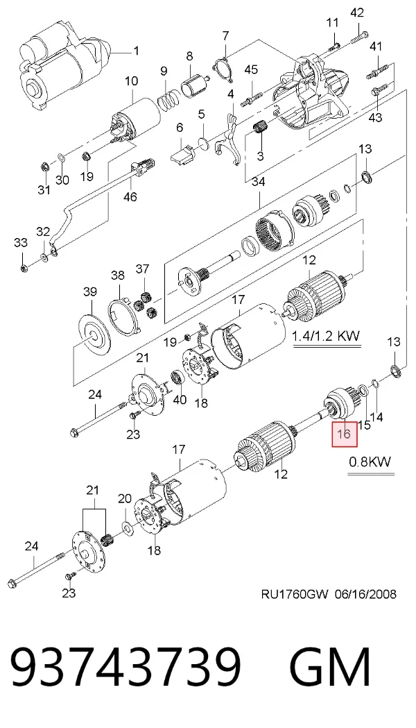 Bendiks rozrusznika 93743739 General Motors