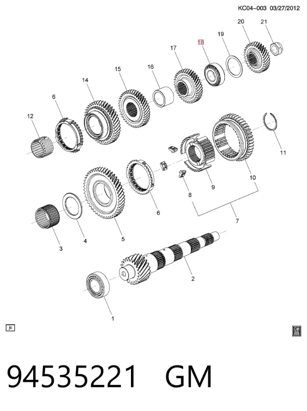 Łożysko wału głównego skrzyni biegów 94535221 General Motors