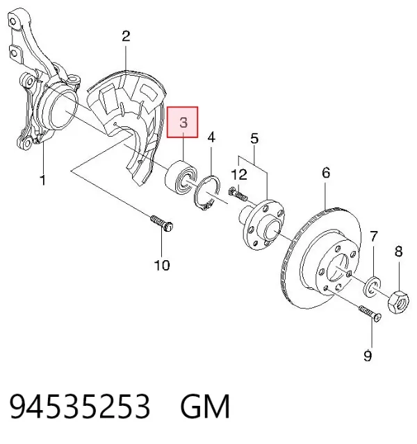 Łożysko piasty przedniej 94535253 General Motors