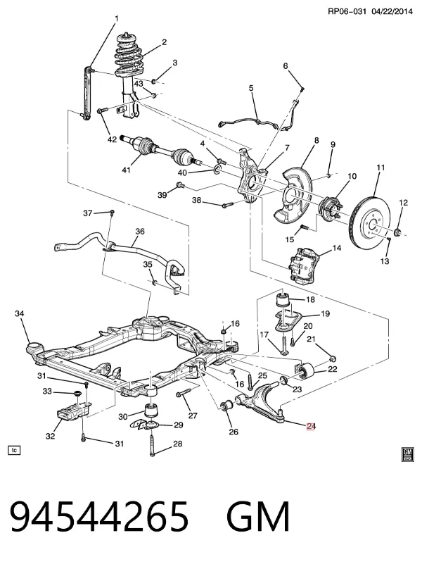 Wahacz zawieszenia przedniego dolny lewy 94544265 General Motors