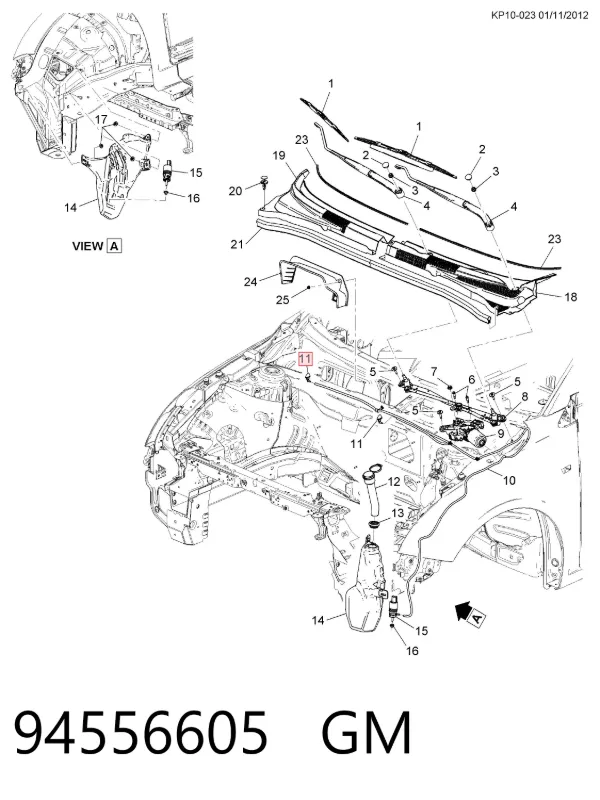 Dysza spryskiwacza szyby przedniej Chevrolet Cruze J300