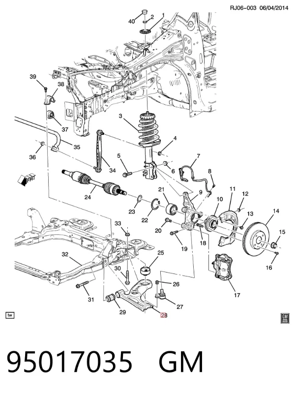 Wahacz zawieszenia przedniego dolny lewy 95017035 General Motors