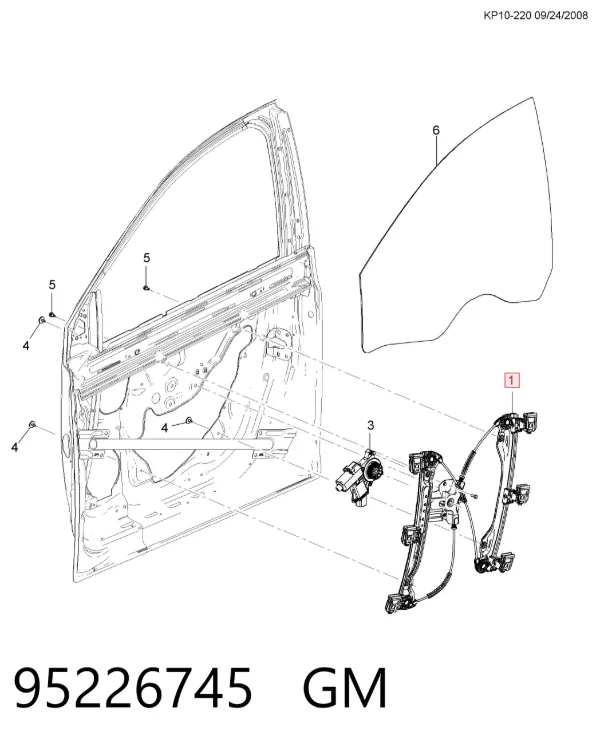 Mechanizm podnoszenia szyby drzwi przednich lewych 95226745 General Motors