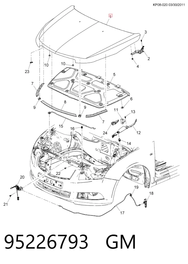 Maska silnika 95226793 General Motors