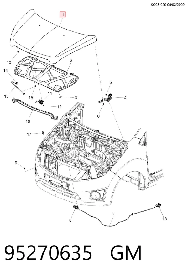 Maska silnika 95270635 General Motors