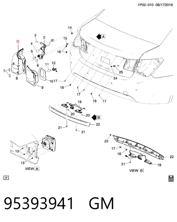 Lampa zespolona tylna lewa zewnętrzna 95393941 General Motors