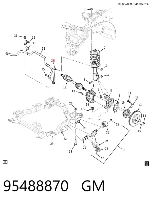 Łącznik stabilizatora przedniego lewy 95488870 General Motors