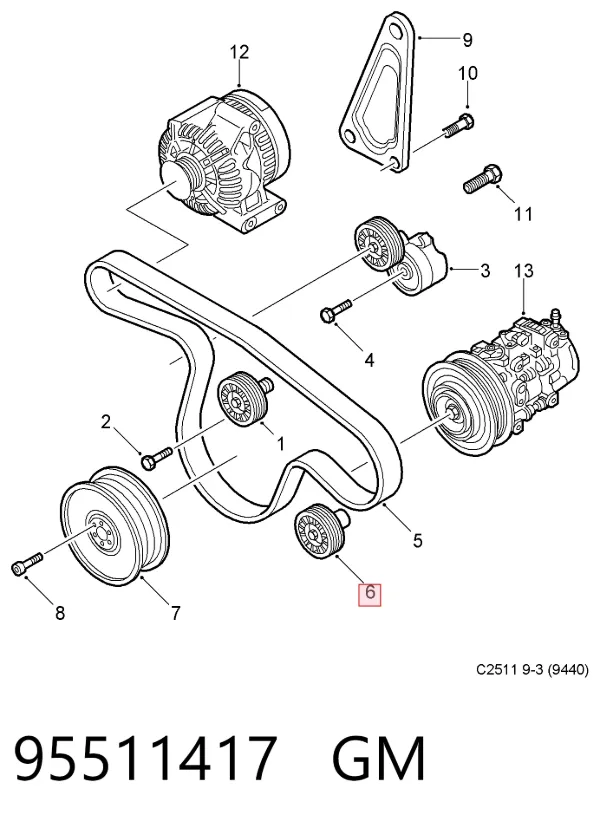 Rolka prowadząca, kierunkowa paska napędowego 95511417 General Motors