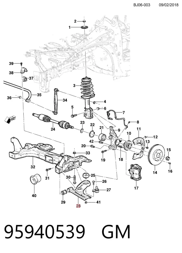 Wahacz zawieszenia przedniego dolny lewy 95940539 General Motors