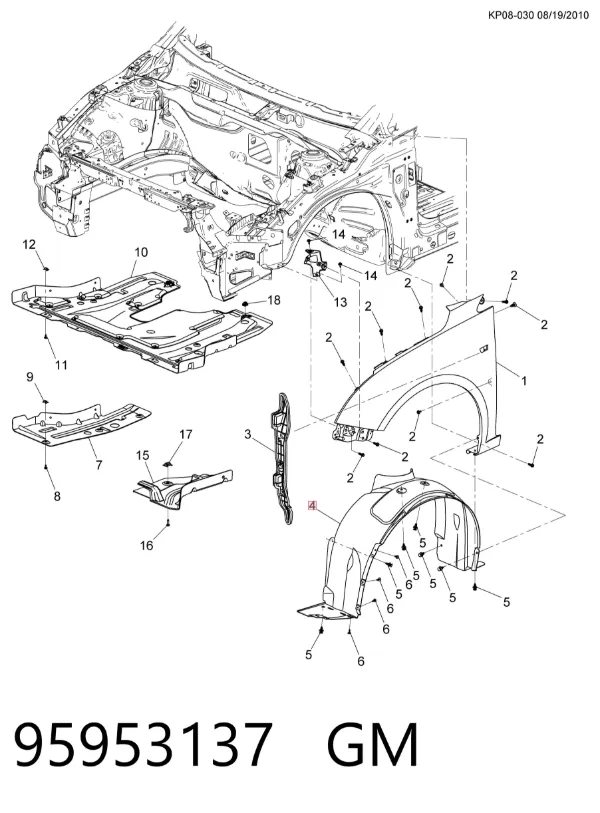 Nadkole błotnika przedniego prawe 95953137 General Motors
