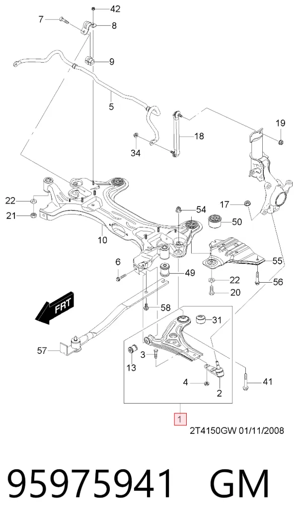 Wahacz zawieszenia przedniego dolny lewy 95975941 General Motors