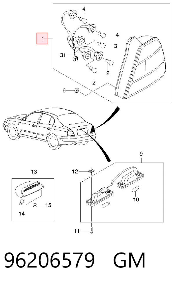 Lampa zespolona tylna prawa Daewoo Leganza KLAV