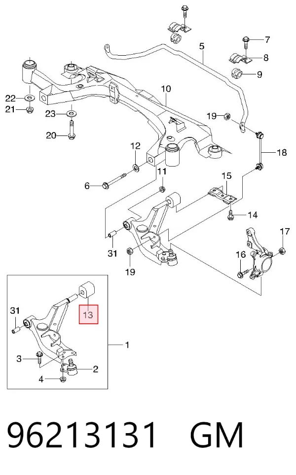 Silentblock przedniego wahacza dolnego 96213131 General Motors