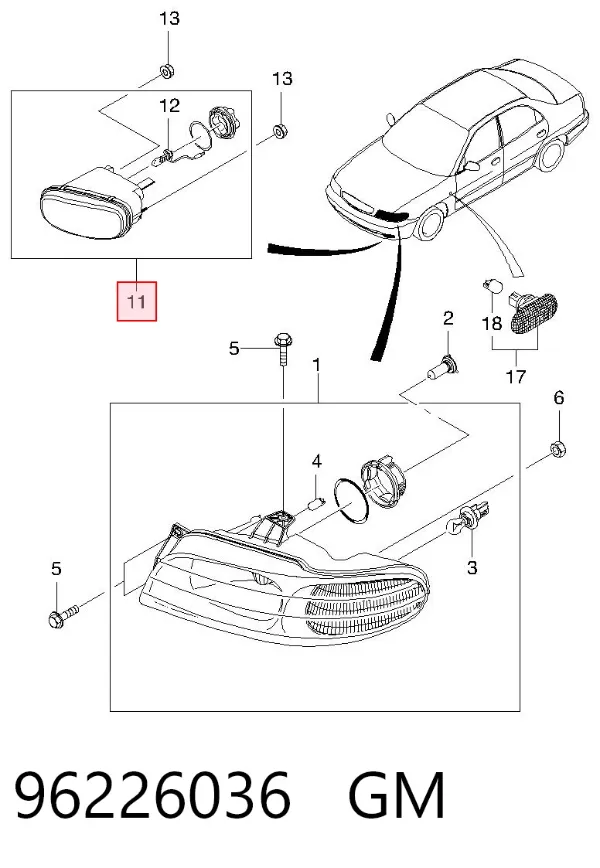 Lampa przeciwmgielna lewa 96226036 General Motors