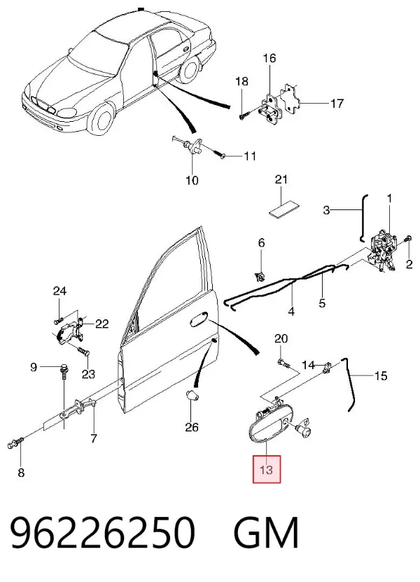 Klamka drzwi przednich zewnętrzna prawa 96226250 General Motors