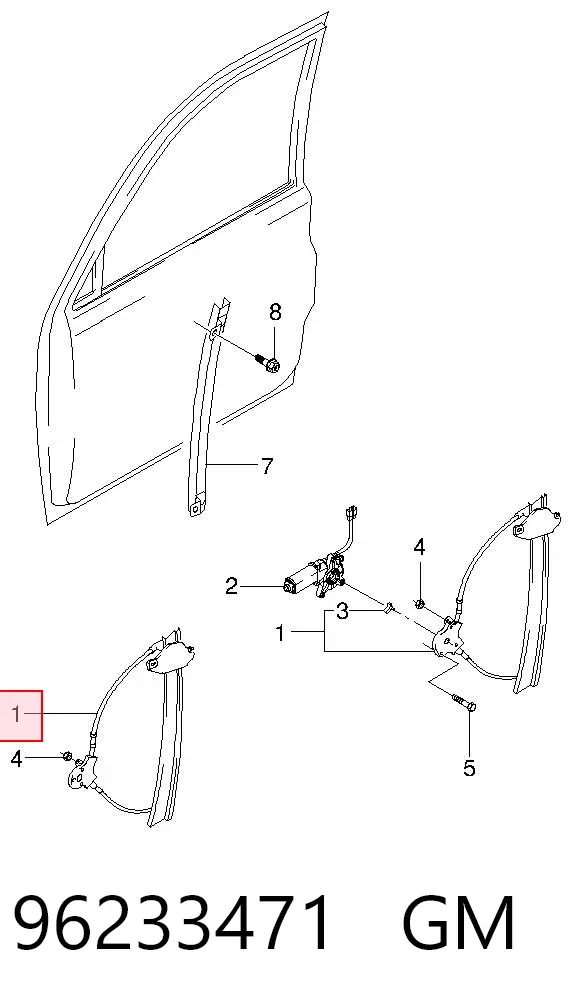 Mechanizm podnoszenia szyby drzwi przednich prawych 96233471 General Motors