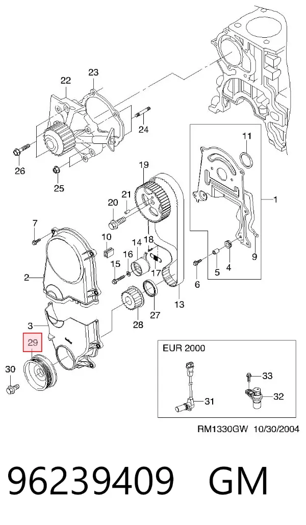 Koło pasowe wału korbowego 96239409 General Motors