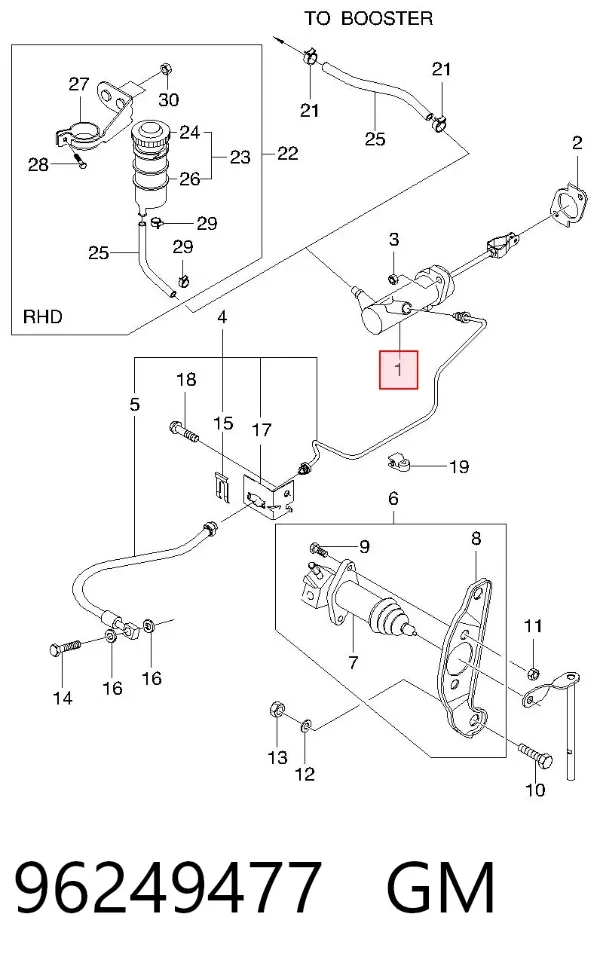 Cylinder sprzęgła główny 96249477 General Motors