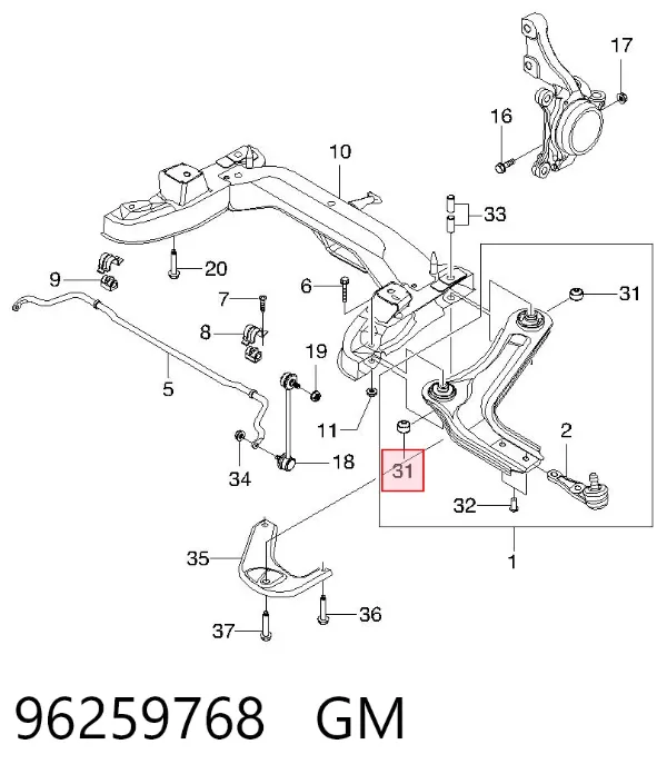 Silentblock przedniego wahacza dolnego 96259768 General Motors
