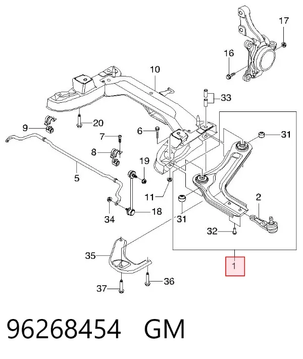 Wahacz zawieszenia przedniego dolny lewy 96268454 General Motors