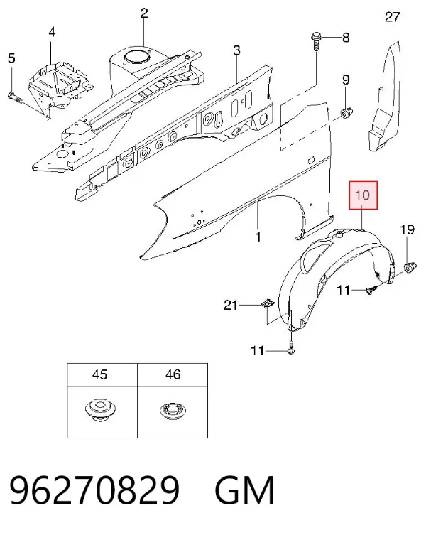 Nadkole błotnika przedniego lewe 96270829 General Motors