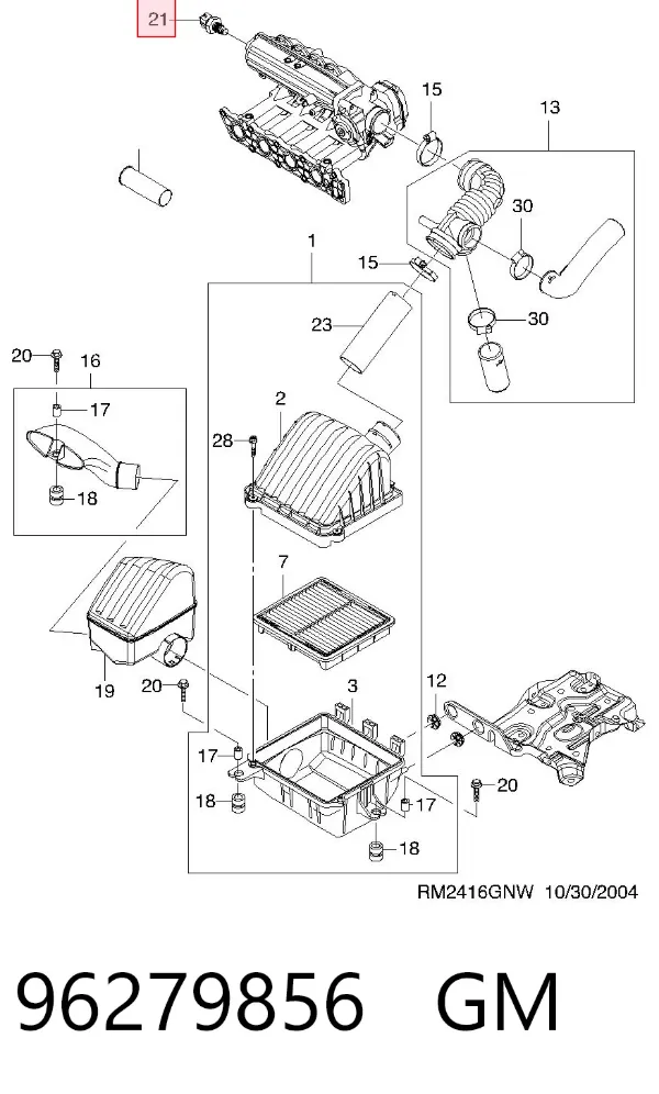 Czujnik temperatury powietrza wlotowego 96279856 General Motors