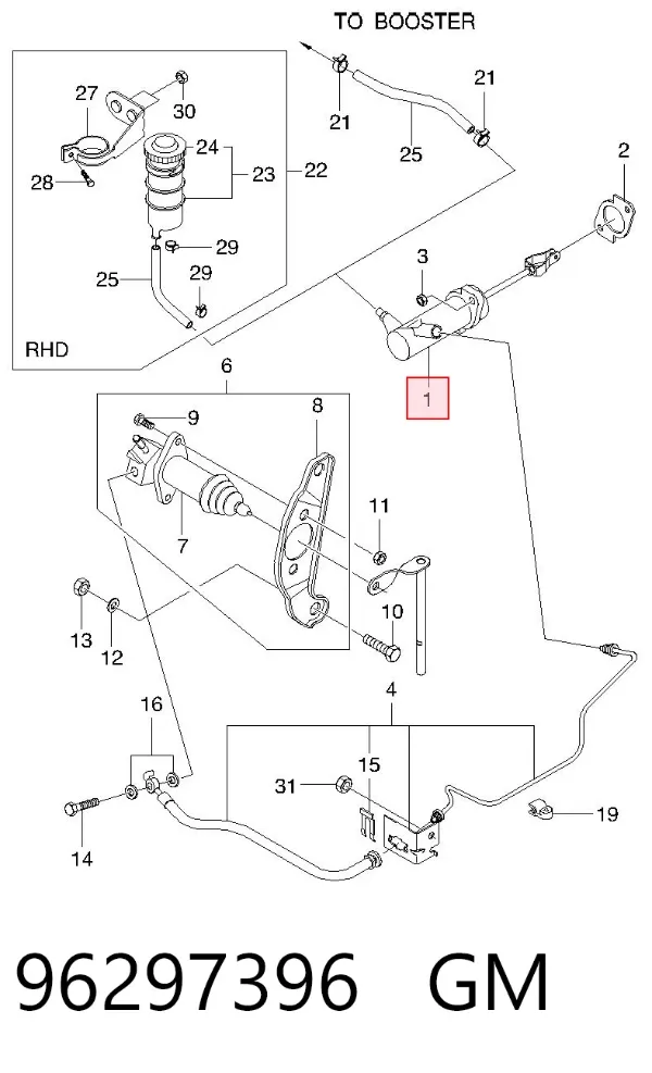 Cylinder sprzęgła główny 96297396 General Motors