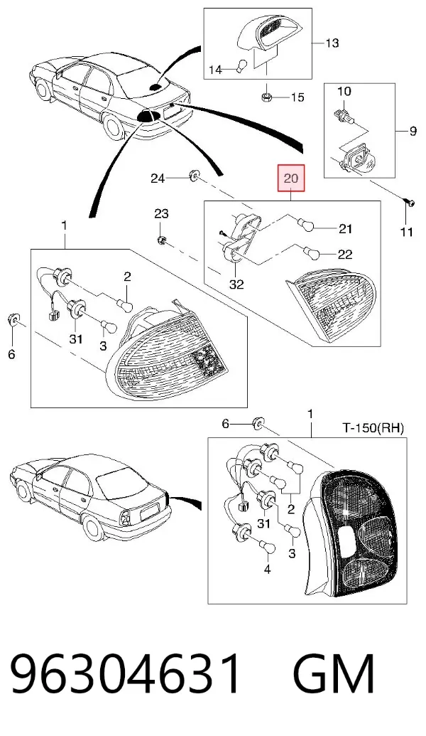 Lampa zespolona tylna lewa wewnętrzna 96304631 General Motors