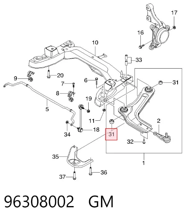 Silentblock przedniego wahacza dolnego 96308002 General Motors