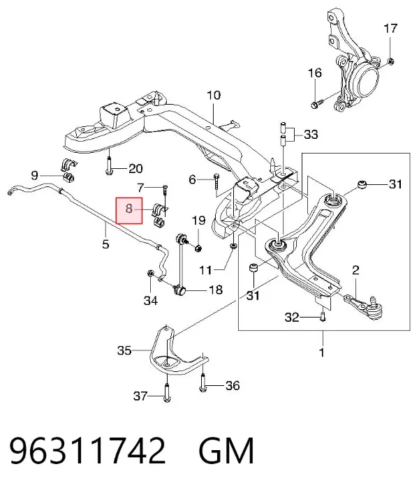 Uchwyt do mocowania tulei stabilizatora przedniego 96311742 General Motors
