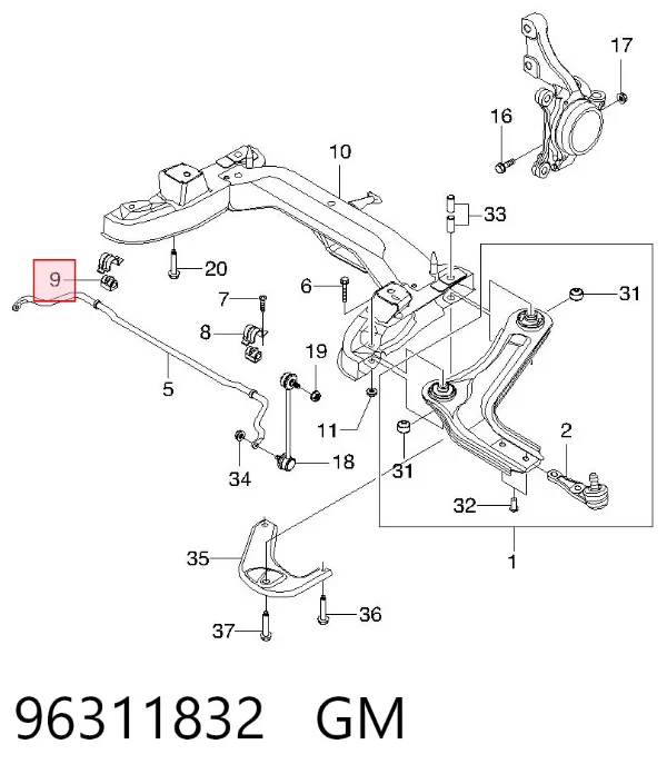 Tuleja stabilizatora przedniego 96311832 General Motors