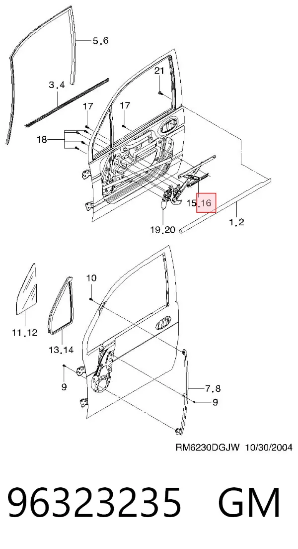 Mechanizm podnoszenia szyby drzwi przednich prawych 96323235 General Motors