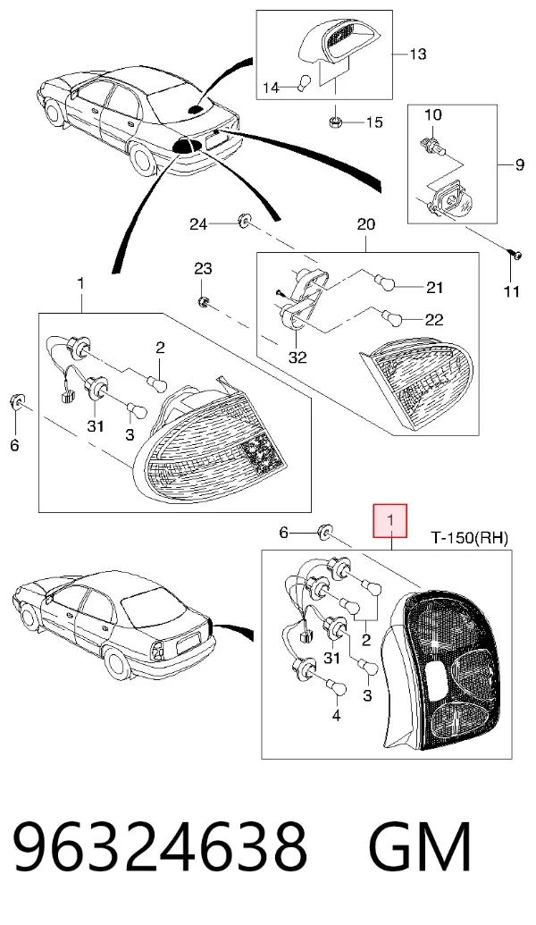 Lampa zespolona tylna lewa zewnętrzna 96324638 General Motors