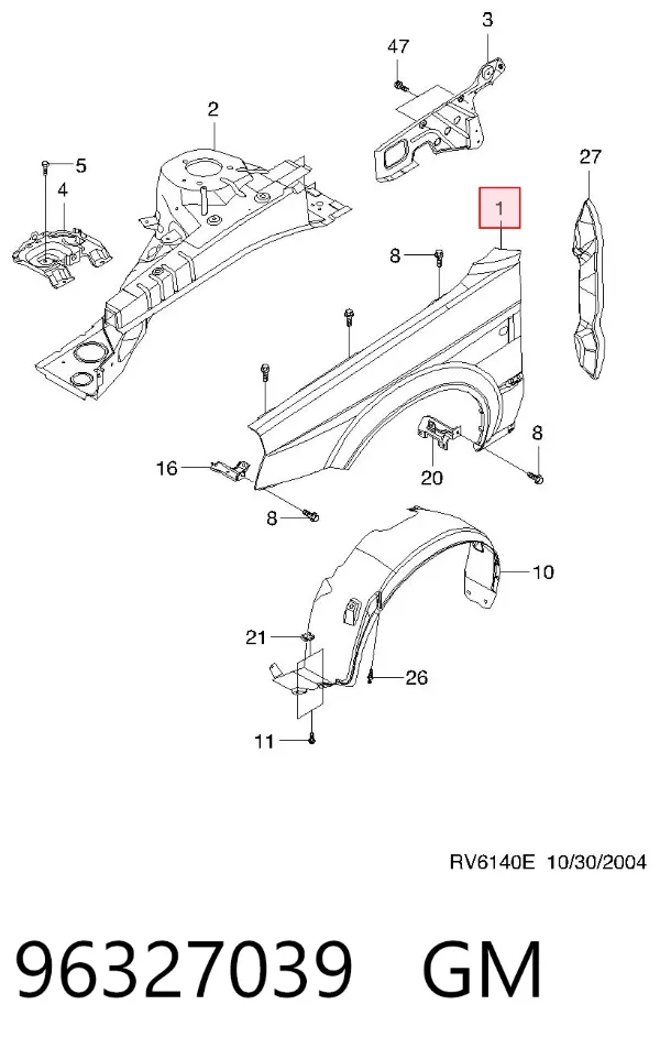 Błotnik przedni lewy Chevrolet Evanda V200