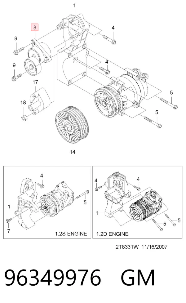 Napinacz paska napędowego 96349976 General Motors