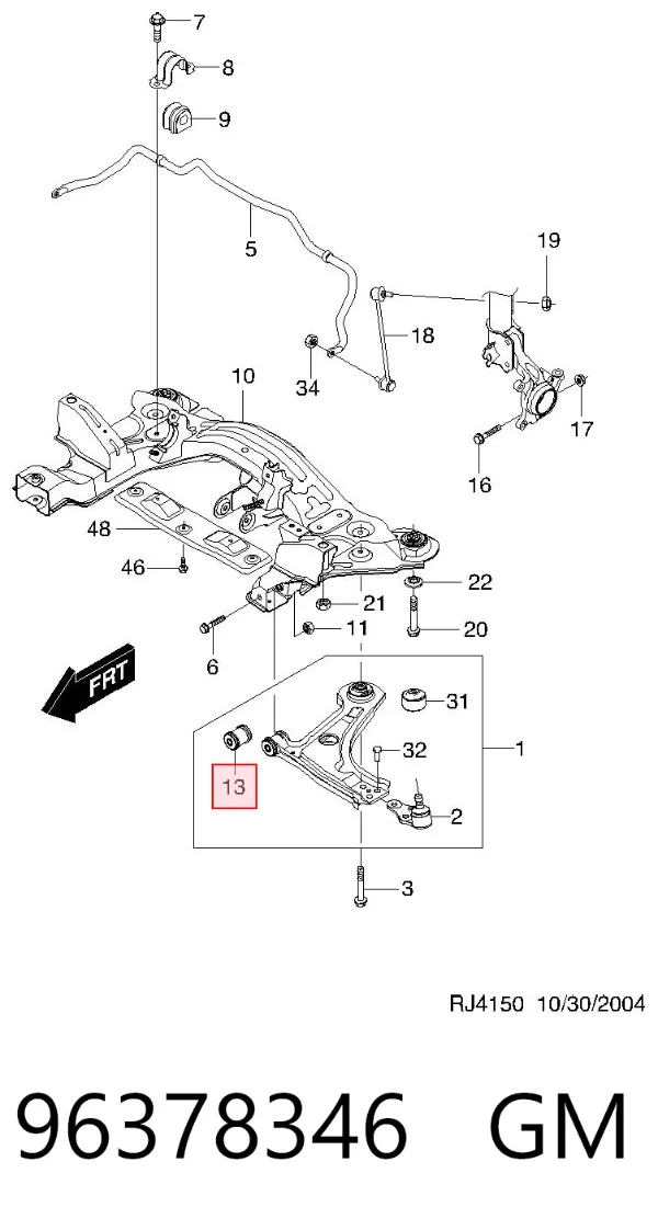 Silentblock przedniego wahacza dolnego 96378346 General Motors