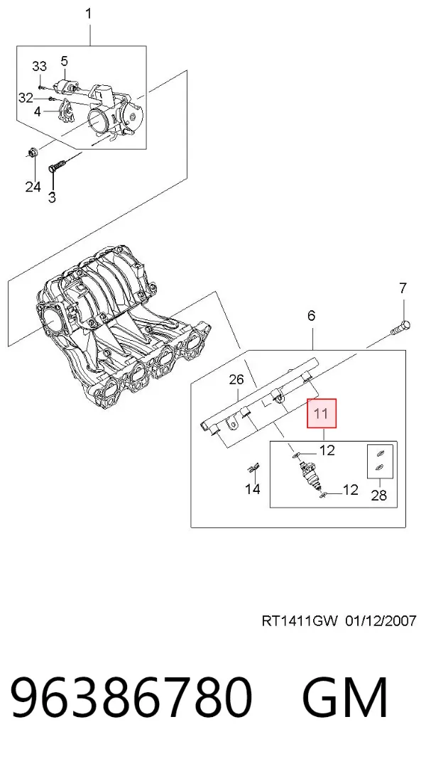 Wtryskiwacz paliwa 96386780 General Motors