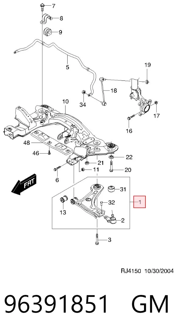 Wahacz zawieszenia przedniego dolny prawy 96391851 General Motors