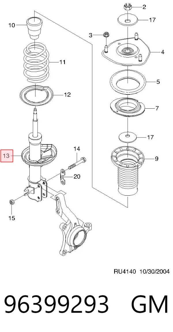 Amortyzator przedni lewy 96399293 General Motors
