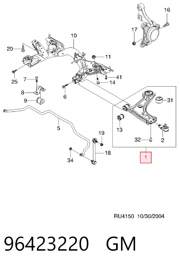 Wahacz zawieszenia przedniego dolny lewy 96423220 General Motors