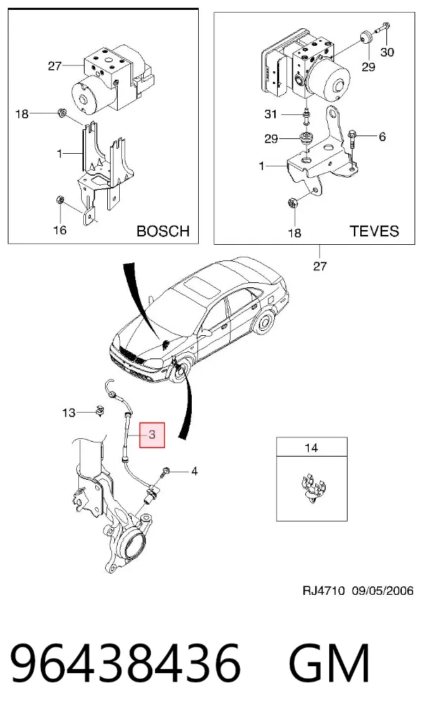 Czujnik ABS przedni lewy 96438436 General Motors