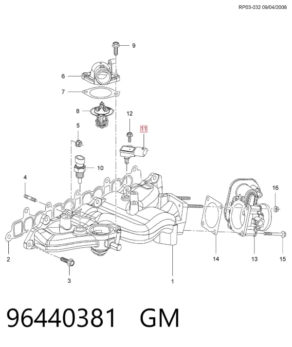 Czujnik ciśnienia w kolektorze ssącym, MAP 96440381 General Motors