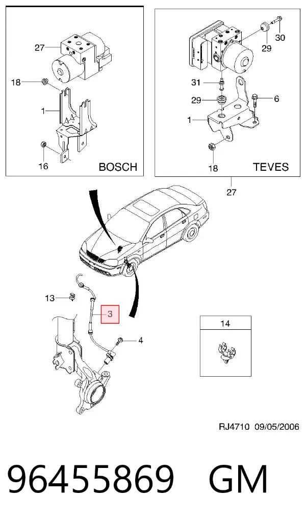 Czujnik ABS przedni lewy 96455869 General Motors