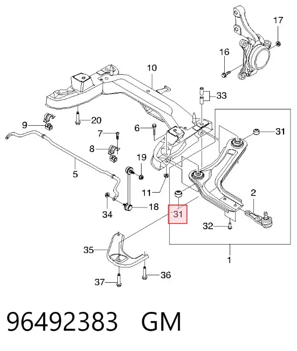 Silentblock przedniego wahacza dolnego 96492383 General Motors