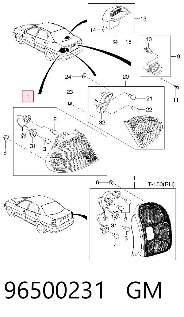 Lampa zespolona tylna lewa zewnętrzna 96500231 General Motors