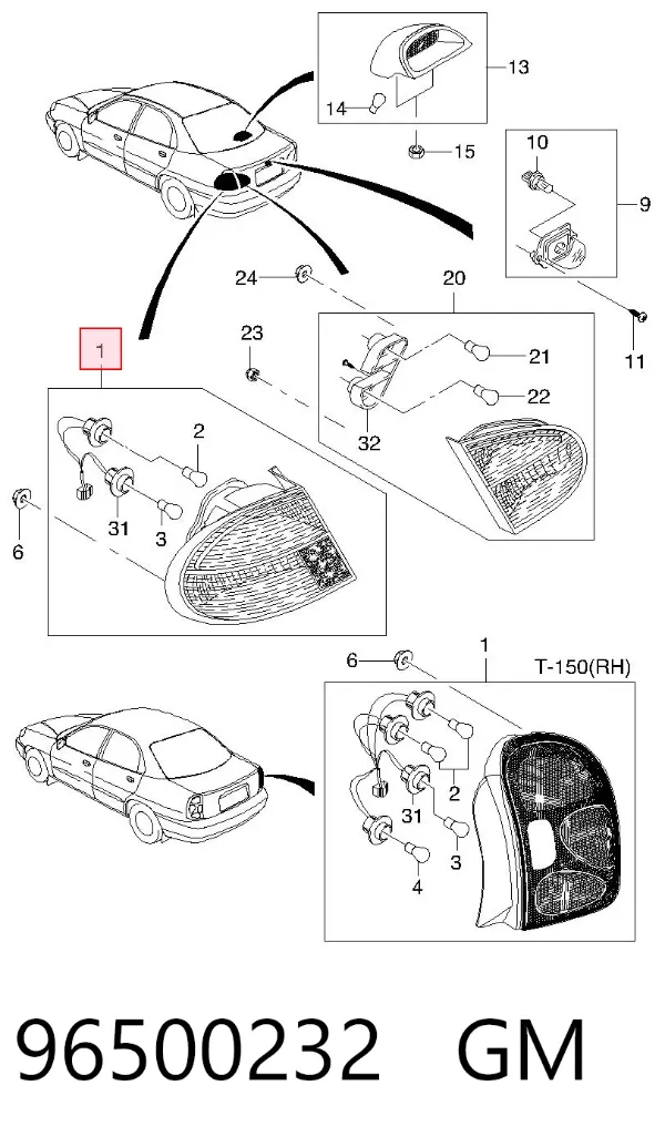 Lampa zespolona tylna prawa zewnętrzna 96500232 General Motors