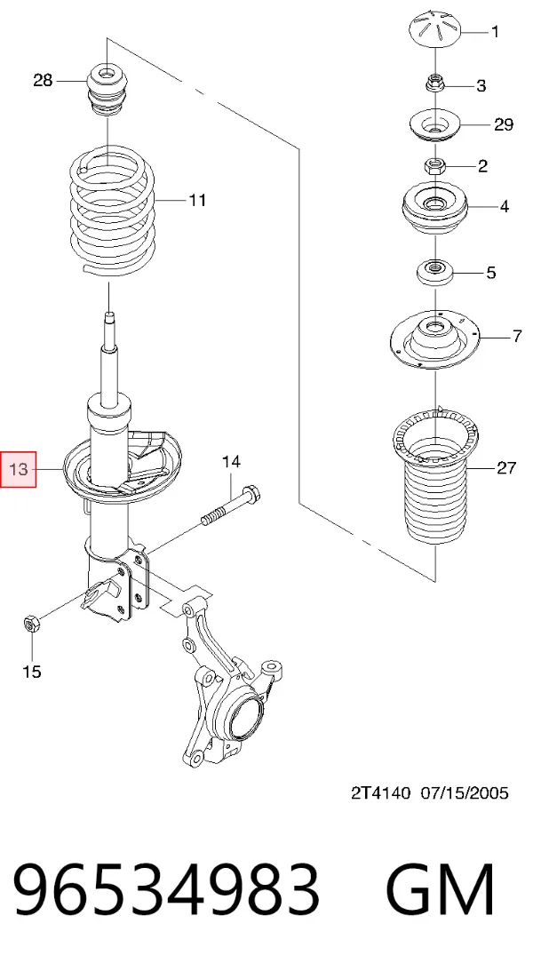 Amortyzator przedni lewy 96534983 General Motors