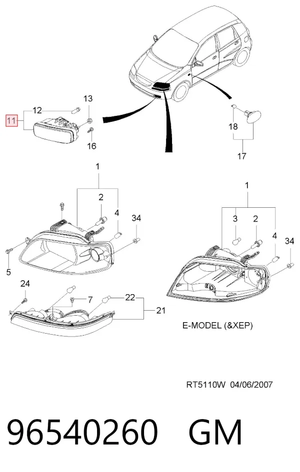 Lampa przeciwmgielna prawa 96540260 General Motors