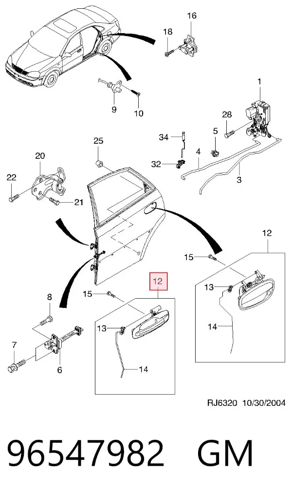 Klamka drzwi tylnych prawa zewnętrzna 96547982 General Motors